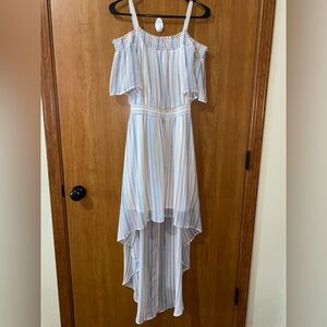 Lily Rose Striped High-Low Dress in Blue and White